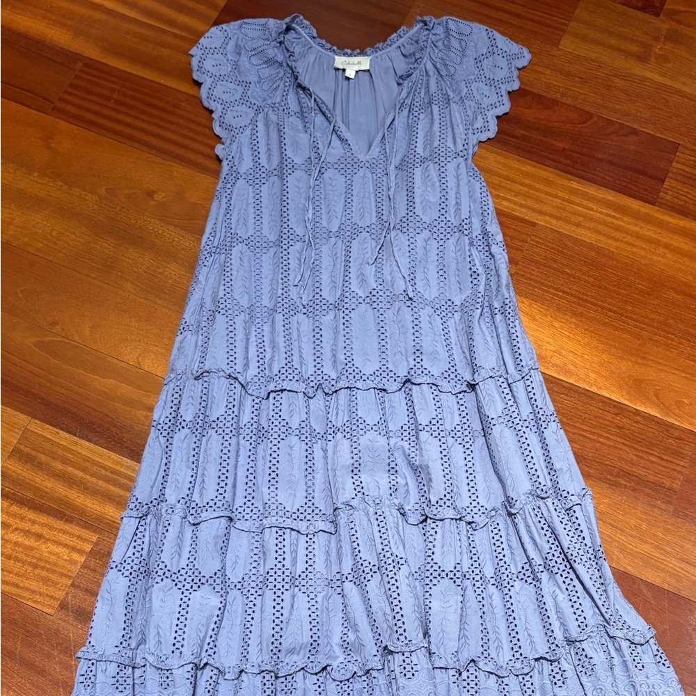 Cleobella Sky Blue Eyelet Tiered Maxi Dress